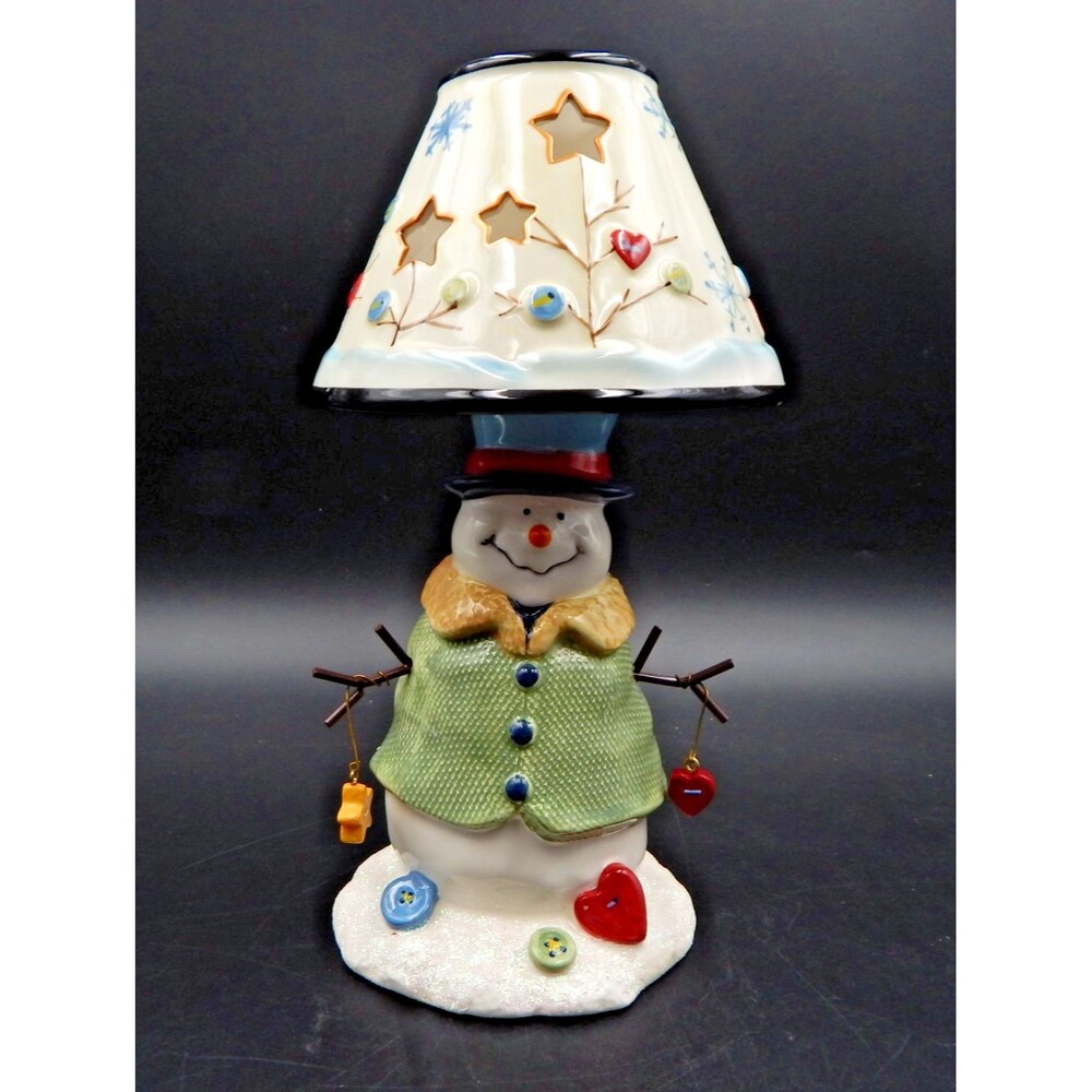 St. Nicholas Square Snowman Button Ceramic Candle Lamp Tealight Holder 10 Inch